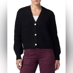 Joe's Jeans Drop Shoulder Metallic Black Lurex Cropped Cardigan Sweater  Lg New
